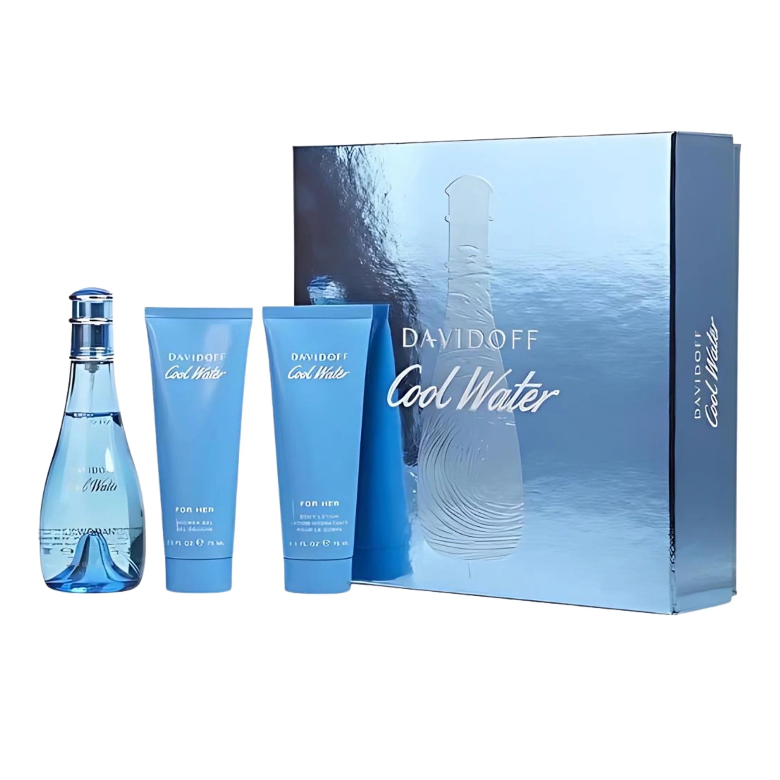 Davidoff Cool Water for Woman Gift Set - 3.4 oz Eau De Toilette Spray + 2.5 oz Body Lotion + 2.5 oz Shower Gel