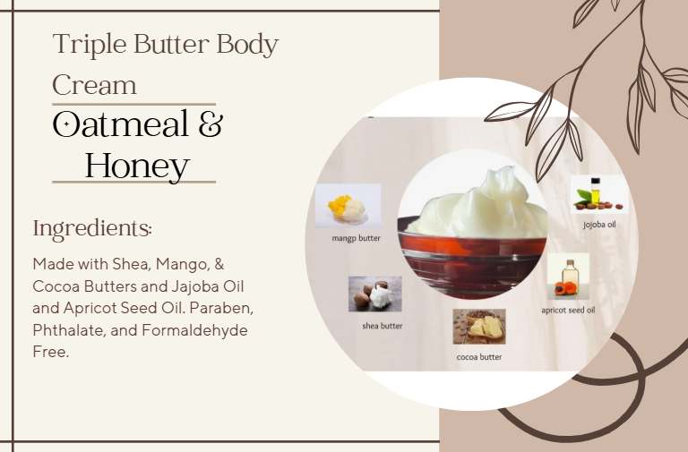 Handmade Triple Butter Body Cream - Oatmeal & Honey, 4 oz.