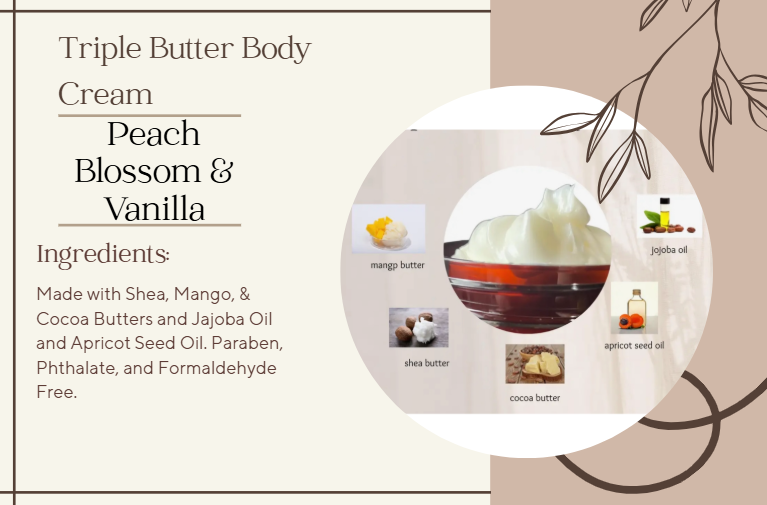 Handmade Triple Butter Body Cream - Peach Blossom & Vanilla, 4 oz.